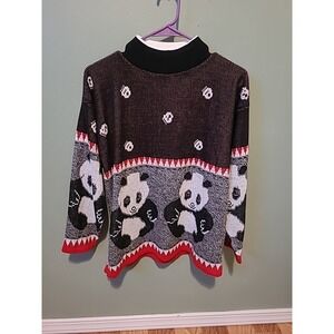 Vintage Panda Bear Sweater Large Bear‎ Print Turtleneck Women's Large